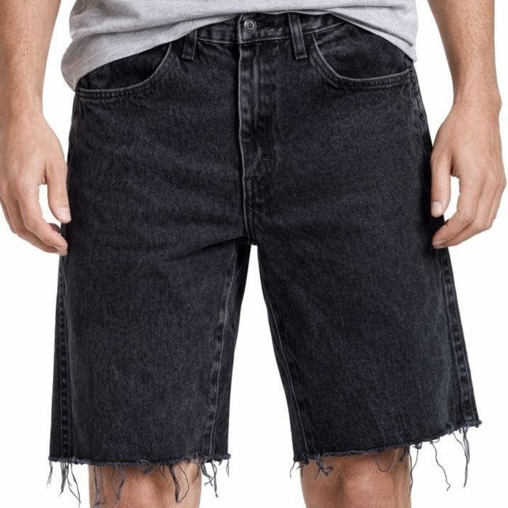 Vtg‎ Rustler Black Denim Shorts 33 Mens Frayed Hem Baggy Skater Grunge Jorts